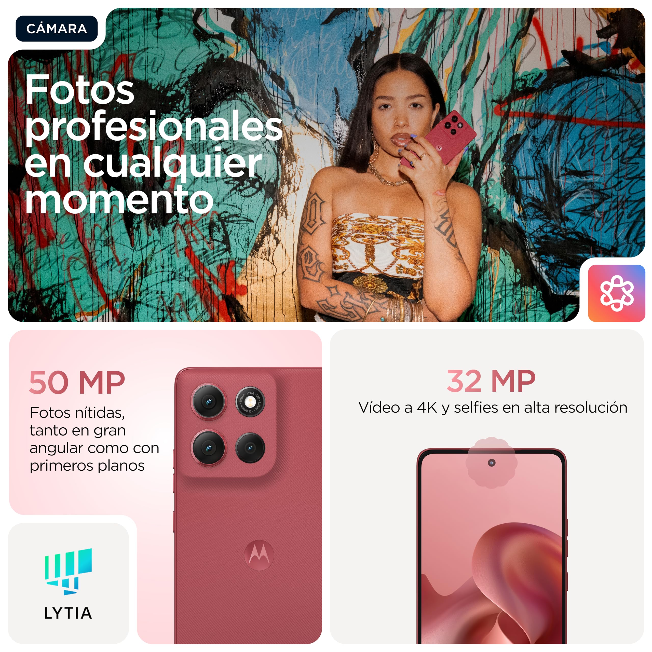 Moto g86 5G 24GB (8GB+16GB RAM Boost)/256GB Chrysanthemum, Pantalla ultrabrillante Super HD (1220p) de 6,67” + Dolby Atmos®, cámara Sony LYTIA™ 600 de 50 MP, 5100 mAh y Carga TurboPower™ de 30W
