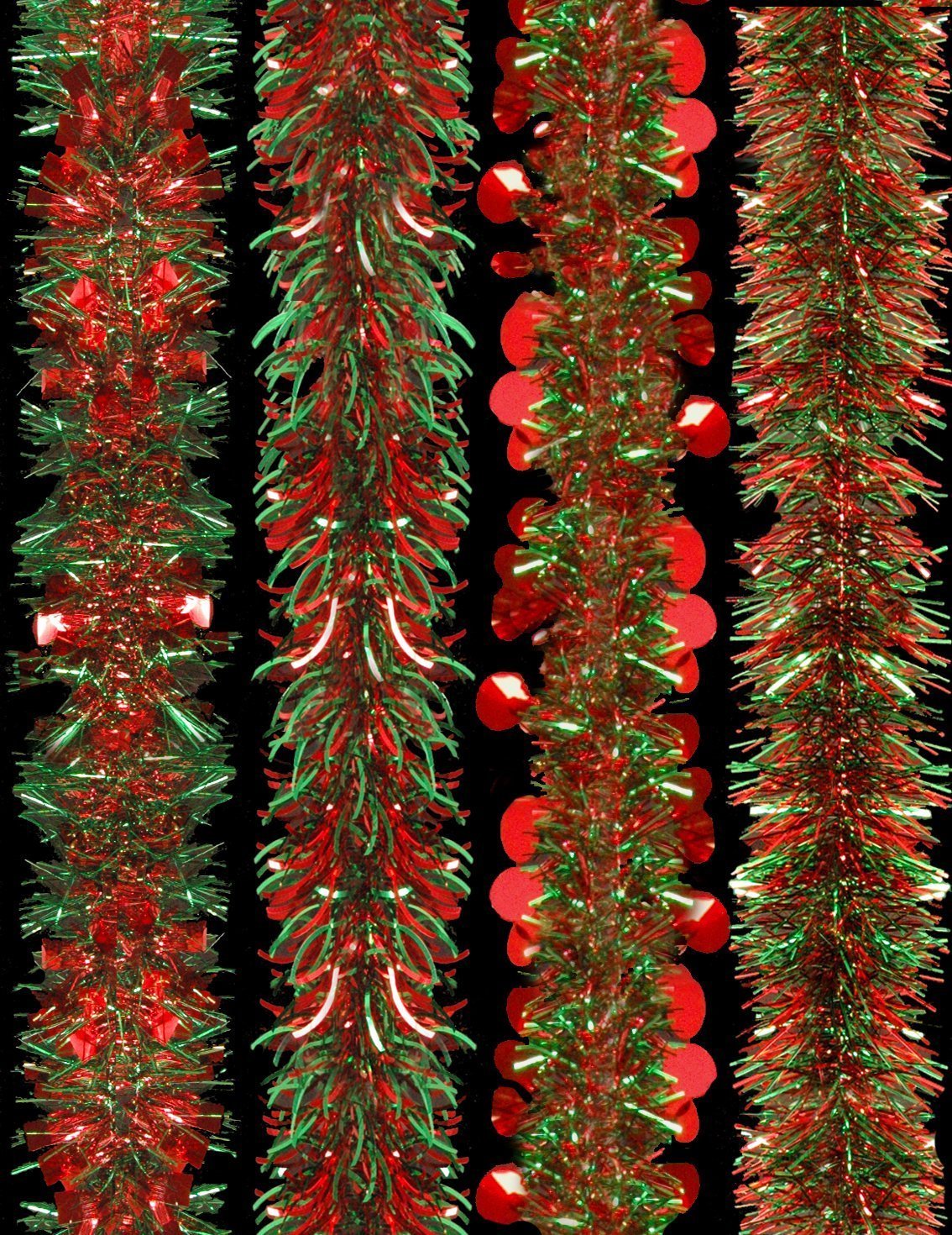 Pack of 4-2m Red and Green Christmas Tree Tinsel - Christmas Decorations