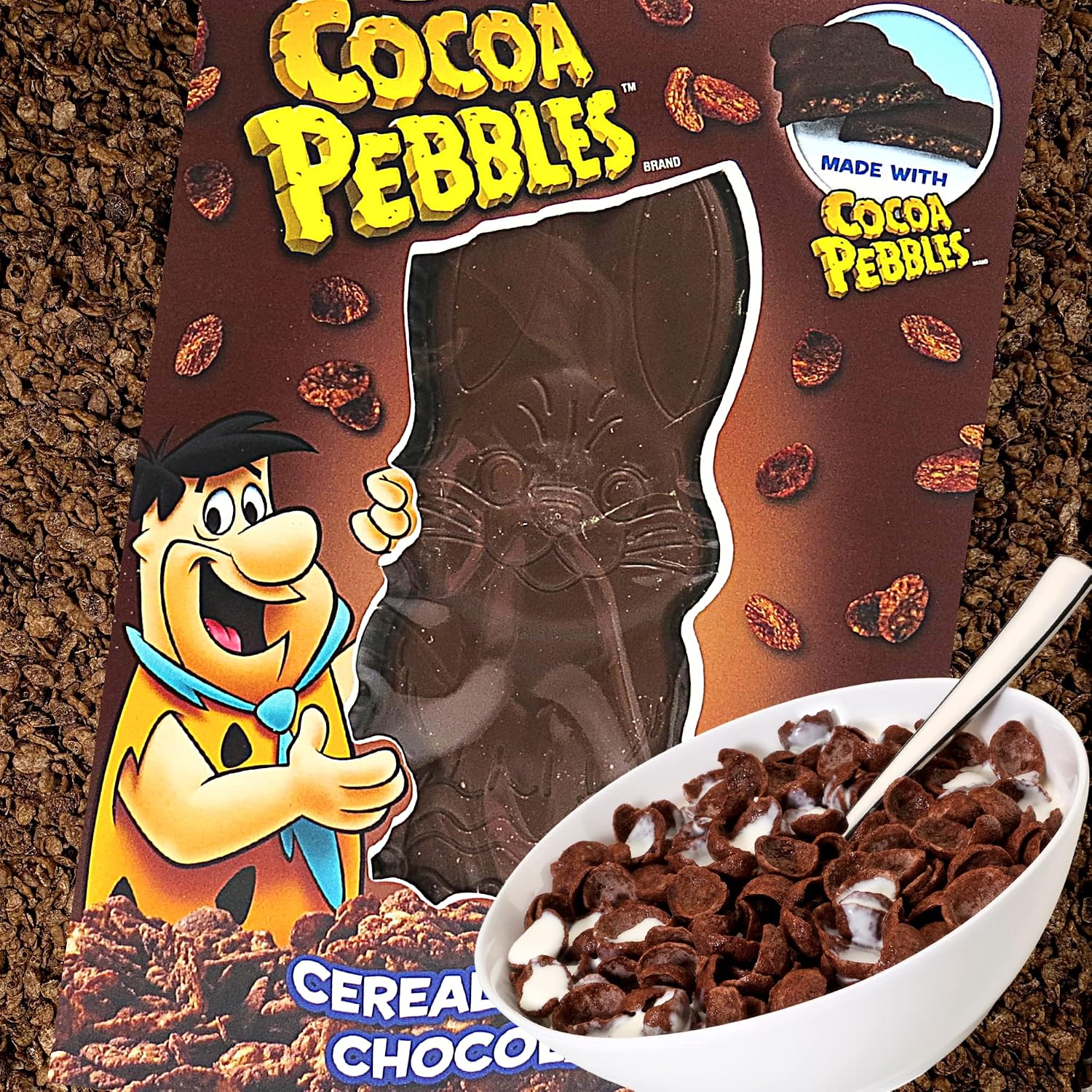 Cocoa Pebbles Bunny Shaped Easter Candy Bar, Jumbo Solid Rabbit Milk Chocolate and Cereal Bar, Basket Stuffer for Kids, 5 Ounce (Cocoa Pebbles)