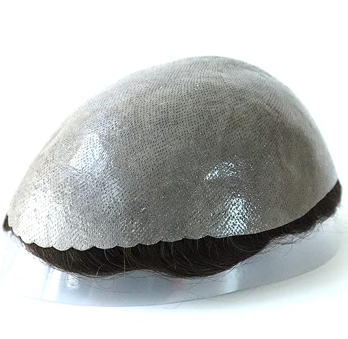 Miniatura 4 de HAIR NATURE Cabello humano Toupee para hombre, sistemas de reemplazo de cabello para hombres, 0.005 in polivinílico anudado festoneado frontal