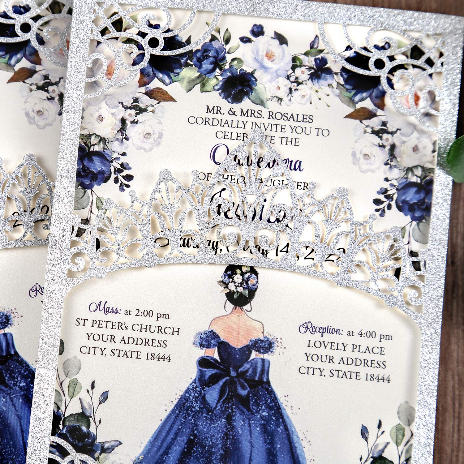 DreamBuilt 5x7.2 inch 50PCS Blank Silver Glitter Quinceanera