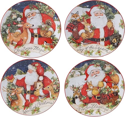 Certified International Magic of Christmas Santa - Platos de ensaladapostre de 9 pulgadas, multicolor, mediano, juego de 4