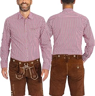 BAVARIA TRACHTEN German Oktoberfest Shirts for Men - Authentic German Lederhosen Shirt Men - Original Bavarian Shirt for Lederhosen Outfit - Checkered Red - Classic - Size L