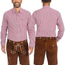 BAVARIA TRACHTEN German Oktoberfest Shirts for Men - Authentic German Lederhosen Shirt Men - Original Bavarian Shirt for Lederhosen Outfit - Checkered Red - Classic - Size M
