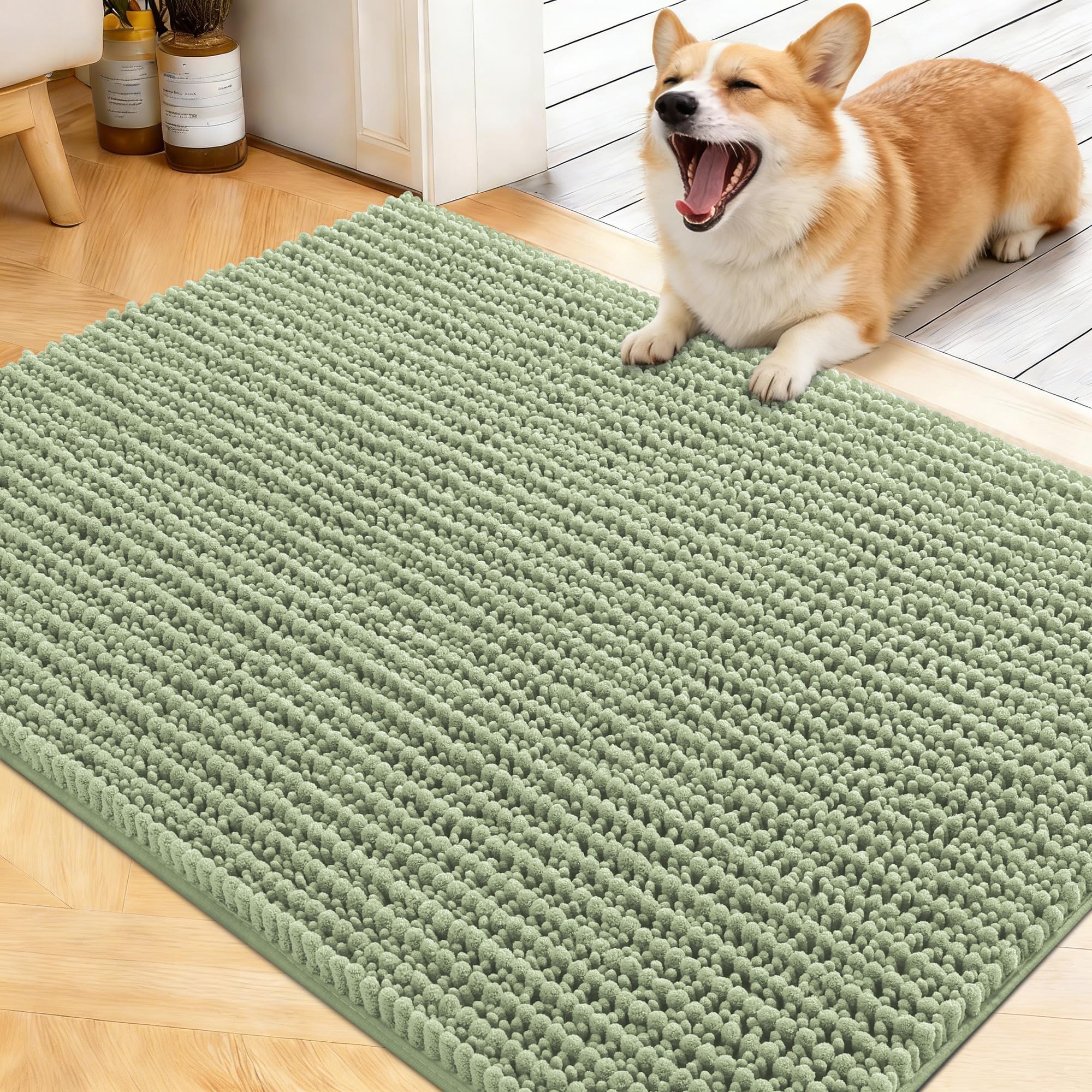 OLANLY Dog Door Mat for Muddy Paws 40x32, Ultra-Absorbent Chenille Mud Mat