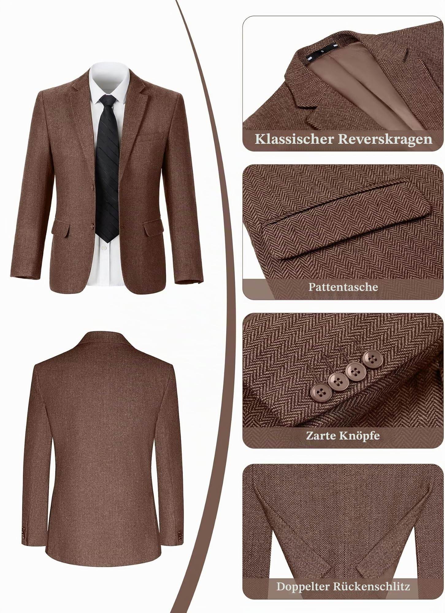 Tweed Suit for Men Wool Suits Retro Mens 3 Piece Slim Fit Blazer Jacket Vest Pants Tie Tuxedo Set for Groomsmen Prom