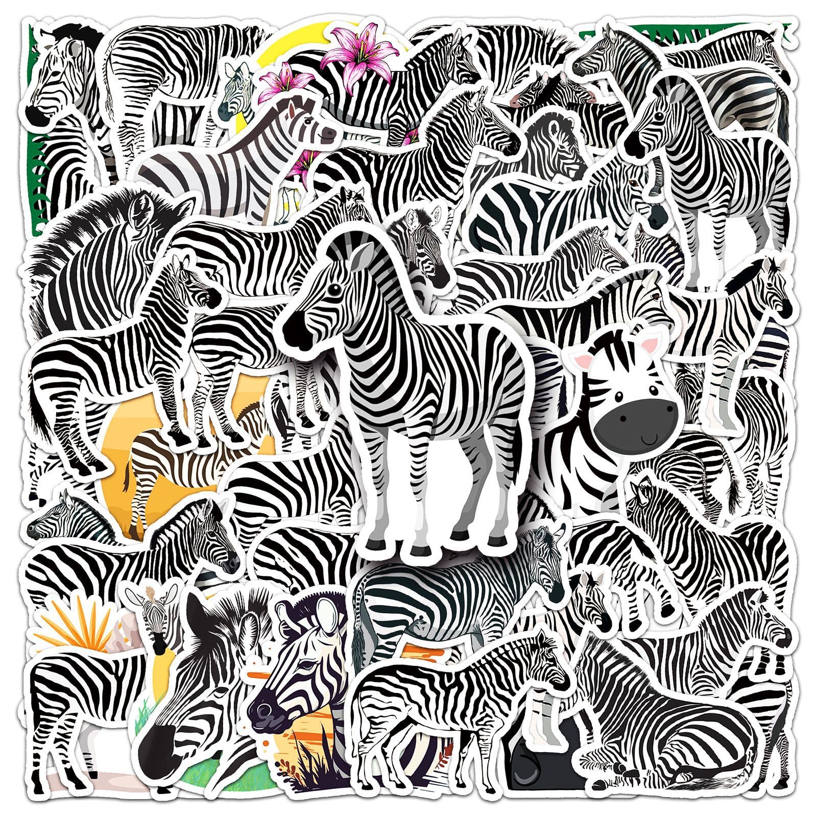 Zebra Stickers 50Pcs Cute Cartoon Jungle Animal Stickers for Skateboard Laptop Water Bottle Luggage Helmet Phone Computer Guitar Car,Vinyl Waterproof Funny Sticker for Teens Girls