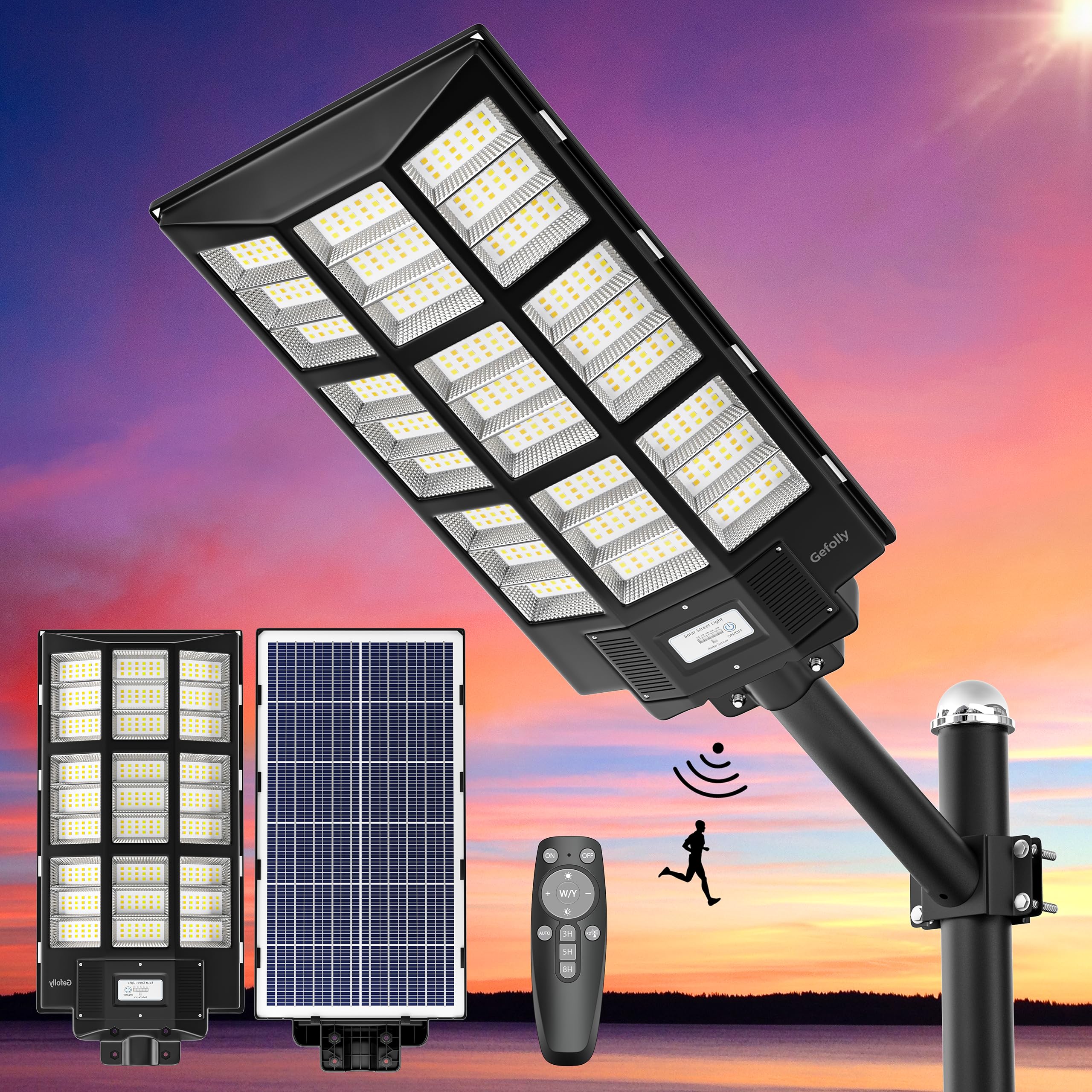 Gefolly SL-12000W Solar Street Lights Outdoor, Commercial Parking Lot Light