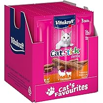 Vitakraft Cat Stick Classic – Mini bastoncini carnosi con tacchino e agnello, senza aggiunta di zucchero e cereali (20 x 3 pezzi)