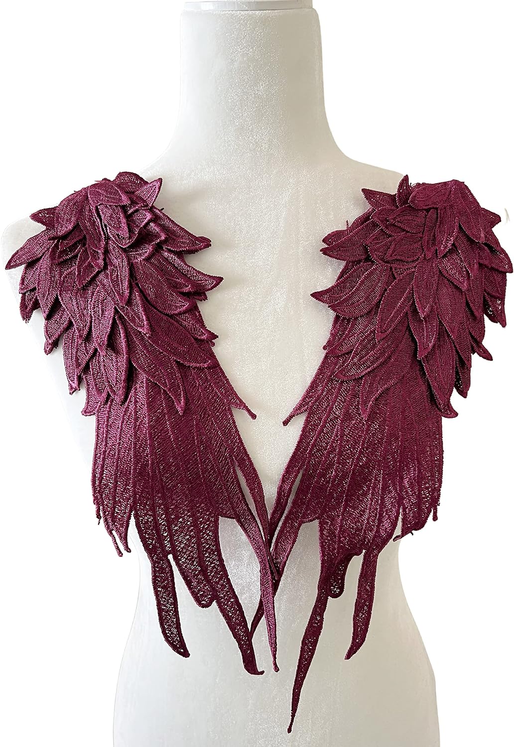 PEPPERLONELY1 Pair Embroidery Angel Wing Applique Sewing Flower Collar Patch for Wedding Party Gown Bridal Dress Clothes DIY Crafts, 16 x 5 Inches, Dark Green