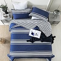 Vista 4 de SahSahCasa Juego de edredón tamaño King, juego de edredón 100% algodón, colcha reversible a rayas ligeras para cama King, para todas las estaciones