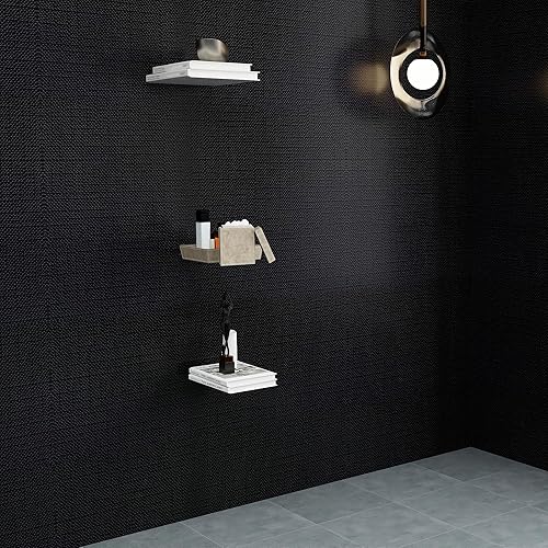 Miniatura 6 de Papel tapiz negro (32.8 pies x 17.7 pulgadas) más grueso, papel tapiz extraíble, forro texturizado autoadhesivo para estantes, revestimientos de