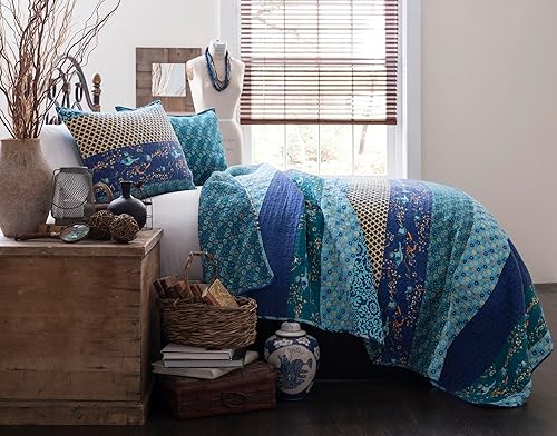 Miniatura 2 de Lush Decor Royal Empire - Juego de edredón reversible de algodón, juego de ropa de cama de 3 piezas a rayas, patrones bohemios llamativos y