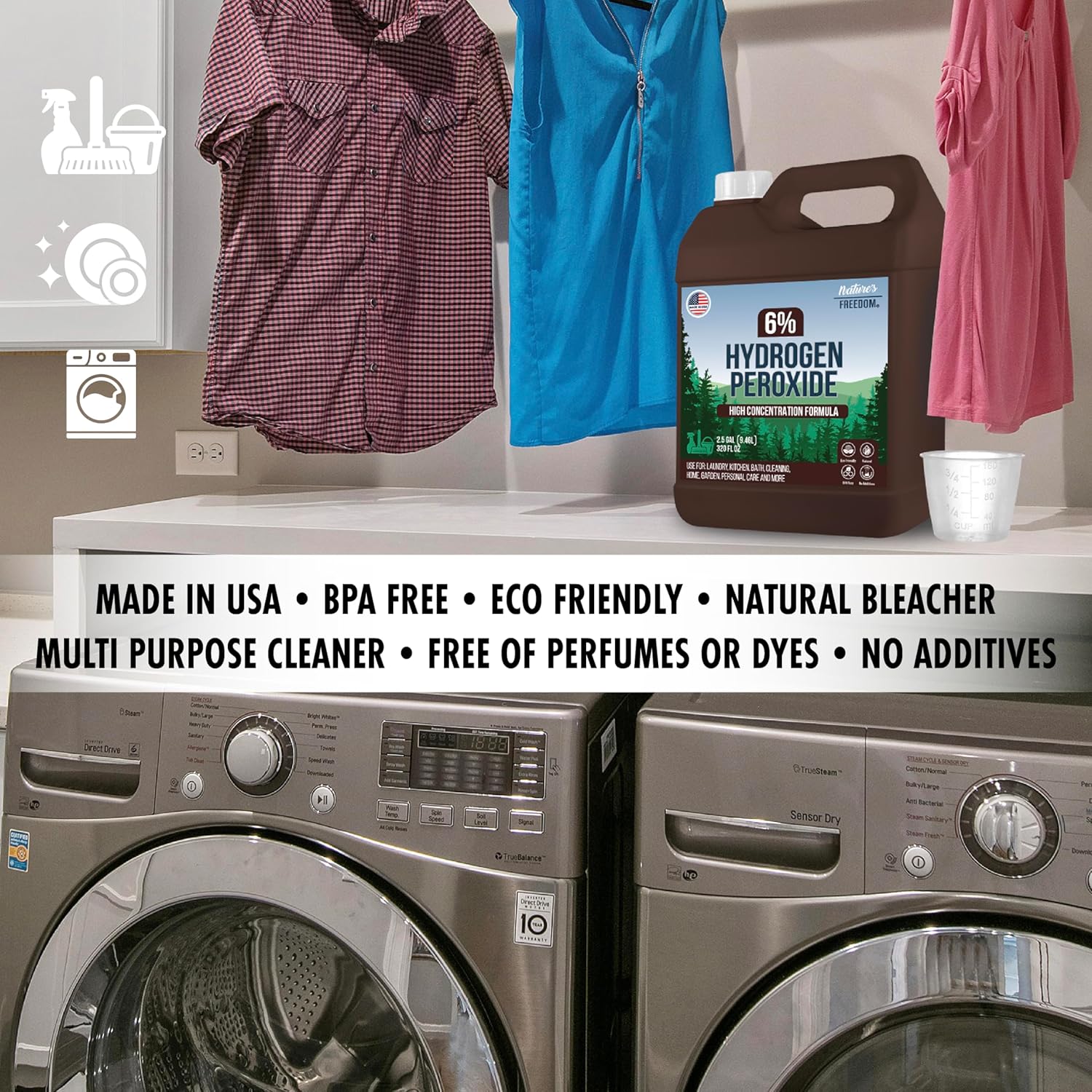 Nature's Freedom Hydrogen Peroxide 6% Concentrate, H2O2 and Purified Water Only, 5 Gallons