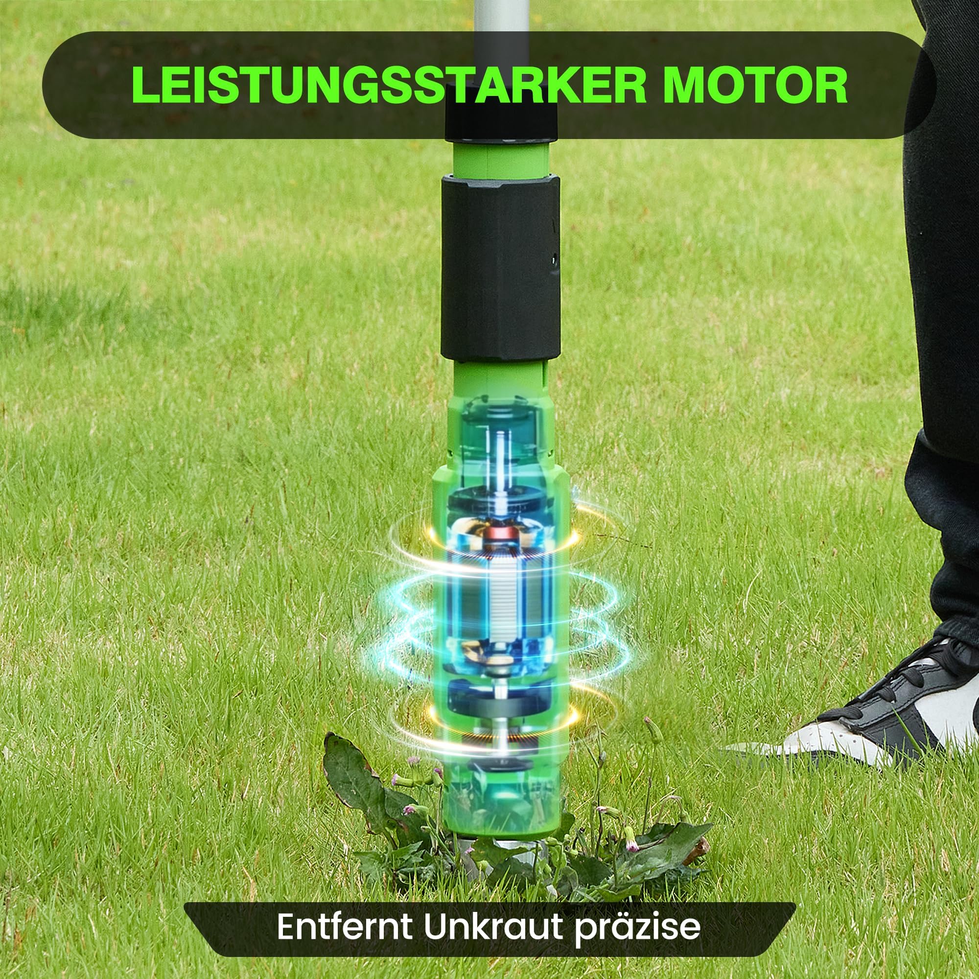 Elektrischer Unkrautstecher, 21V Akku Stand-Up Unkrautentferner Löwenzahnstecher, verstellbarer Griff, Stahlkopf mit 3 Zinken, Unkrautzieher für den Garten, tolles Geschenk für Mama, Papa, Oma und Opa