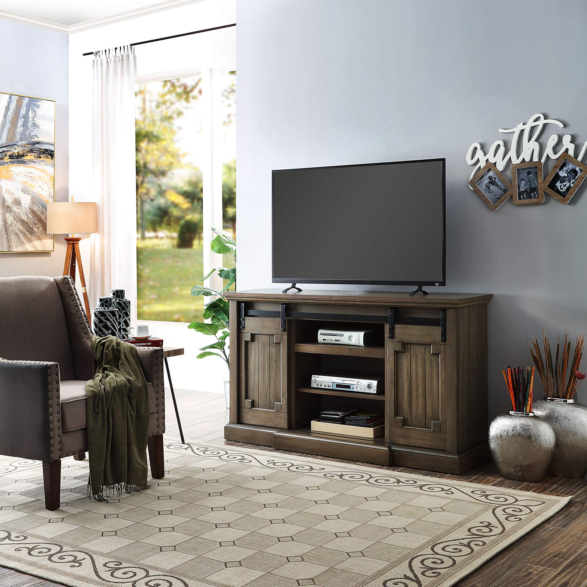 60in Grey Clayton TV Stand with Electric Fireplace (Grey)