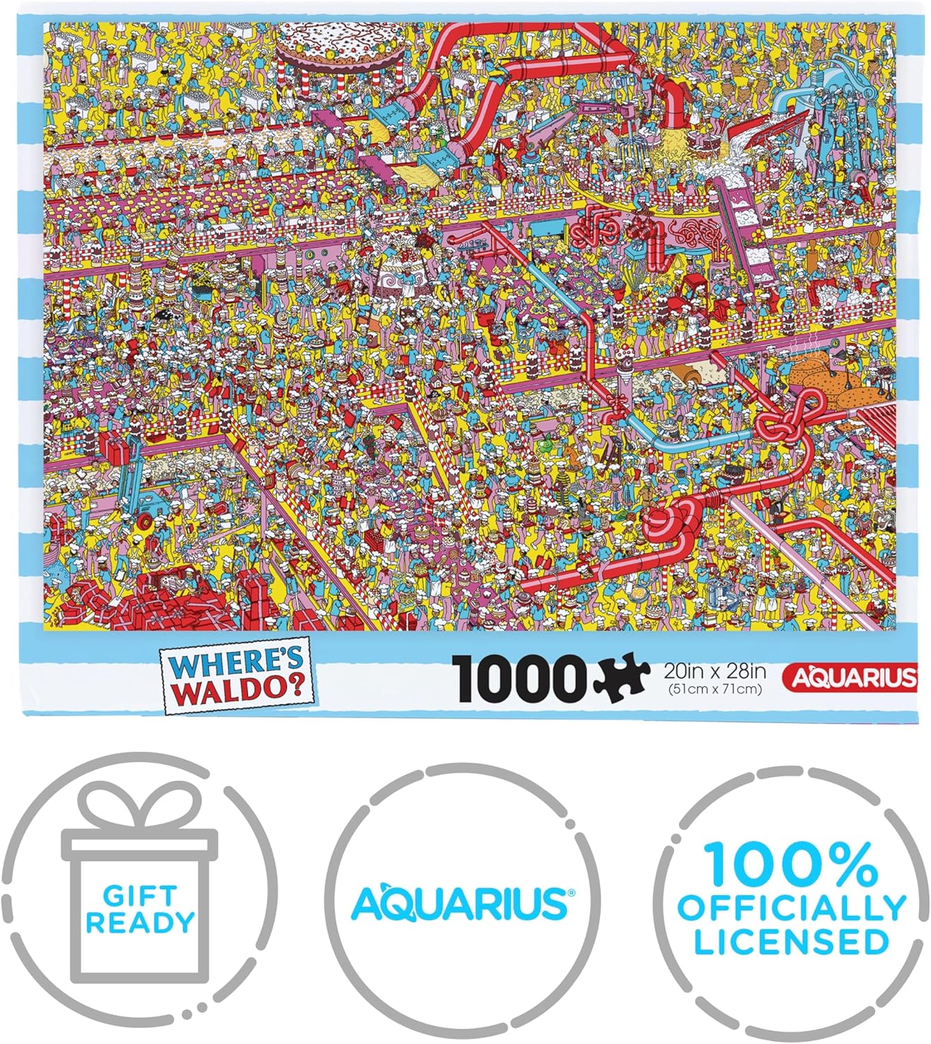AQUARIUS Where’s Waldo? Cake Factory 1000pc Puzzle (1000 Piece Jigsaw Puzzle) - Glare Free - Precision Fit - Officially Licensed Where's Waldo Merchandise & Collectibles -22x28 Inches