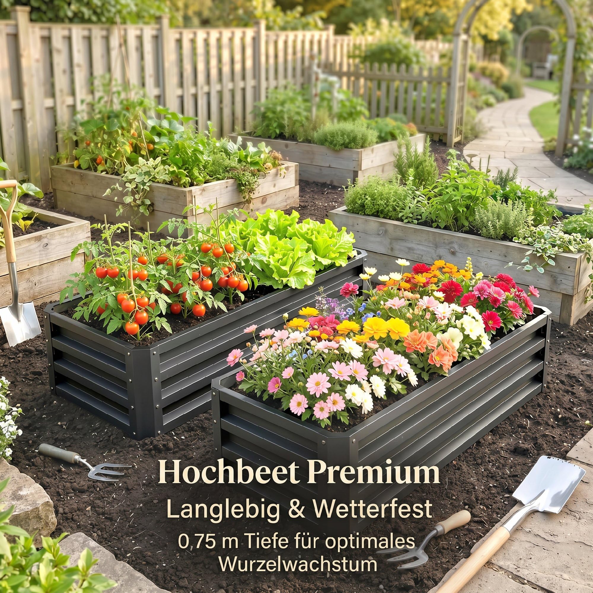 Outsunny Set di 2 aiuole rialzate, 110 x 50 x 30 cm, grigio scuro | Cassetta da giardino esterna, telaio in acciaio zincato, per ortaggi, fiori ed erbe aromatiche