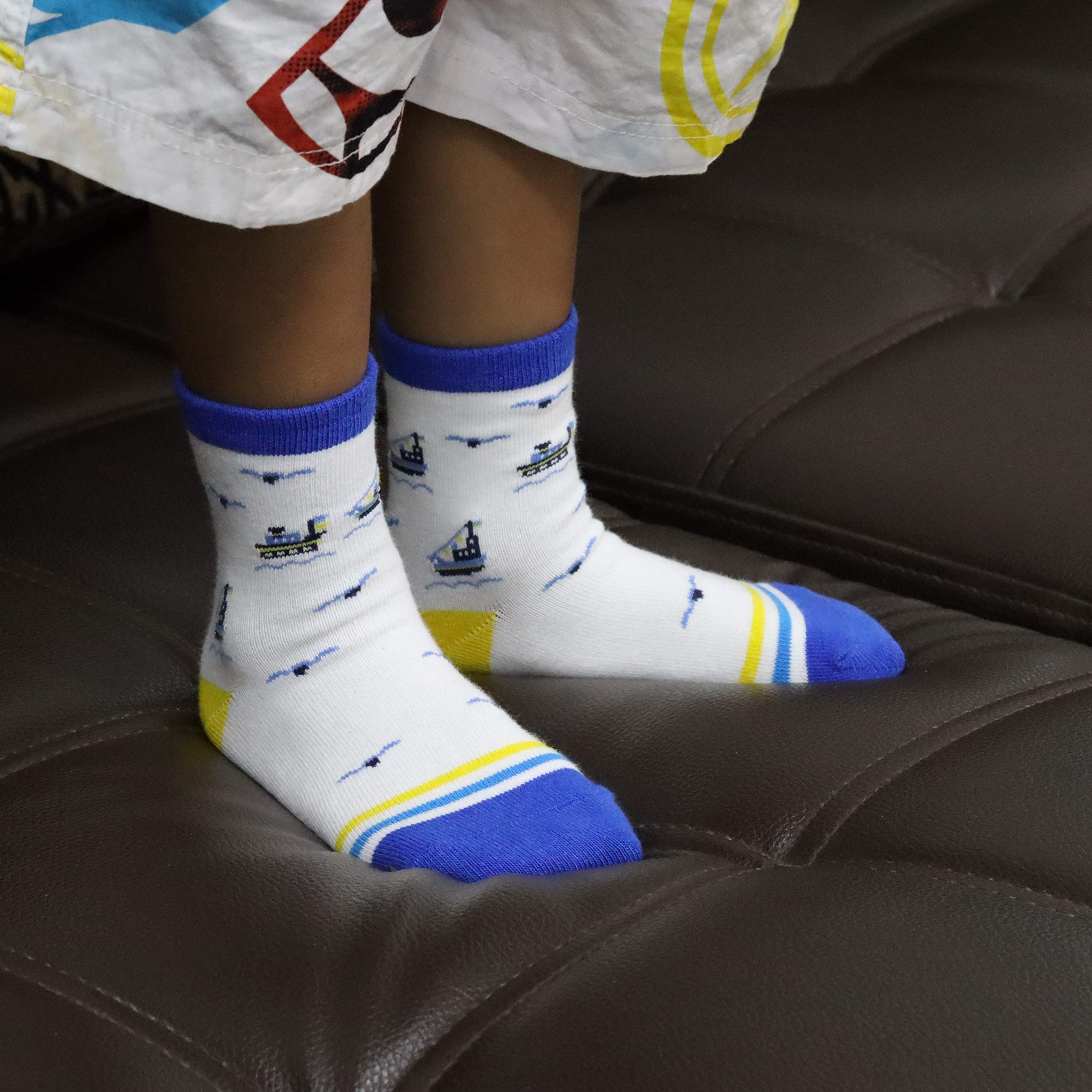 RATIVE RB-71317 Non Skid Anti Slip Slipper Cotton Striped Crew Dress Socks with Grips for Baby Toddler Boys (18-36 Months, 12 designs/RB-913915) 2