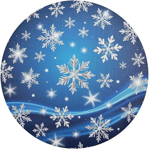 Miniatura 1 de Kcldeci Juego de 4 manteles individuales de Navidad para mesa de comedor, diseño de copos de nieve de Navidad, color azul, manteles individuales
