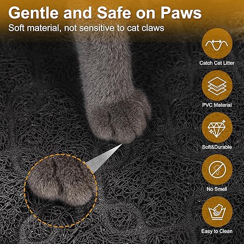 Miniatura 4 de Motsamla Tapete para caja de arena para gatos, 35 x 24 pulgadas, tapete grande para atrapar arena para gatitos, mantiene el suelo limpio, tapete de