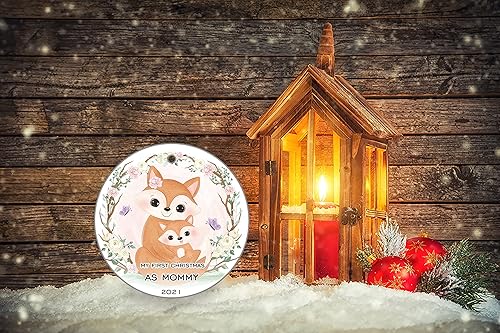Miniatura 4 de Adornos de Navidad para mamá 2021 con diseño de zorros, mamá y bebé, adorno de Navidad con texto en inglés "My First Christmas As Momm", adorno