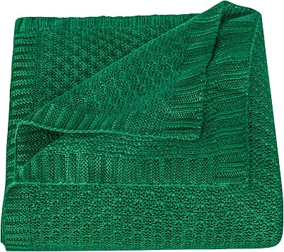 Cooling Toddler Blanket, Cable Knit Rayon Derived from Bamboo Baby Blanket, Soft and Breathable Touch Travel Blanket, 30x40 Inches, Green