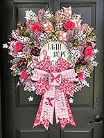 Vista 5 de Threetols 2pcs Breast Cancer Awareness Wreath Bows, Pink White Buffalo Plaid Bows for Wreath Pink Leopard Bows for Front Door, Pink Butterfly Tree