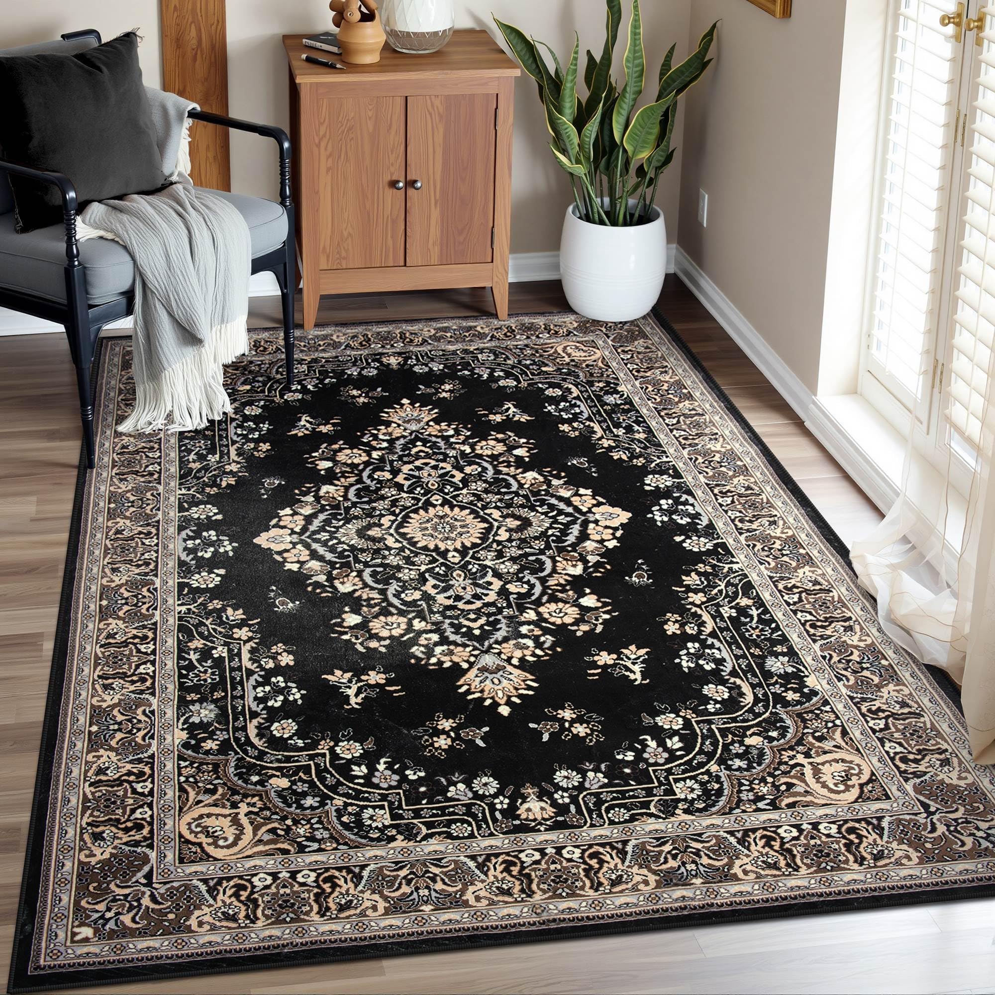 CRYPTOLITE Vintage Area Rug 5x8 Rugs, Machine Washable Vintage Area Rug Non-Slip Low Pile Large Rug for Living Room, Bedroom, Farmhouse, Dining Room,