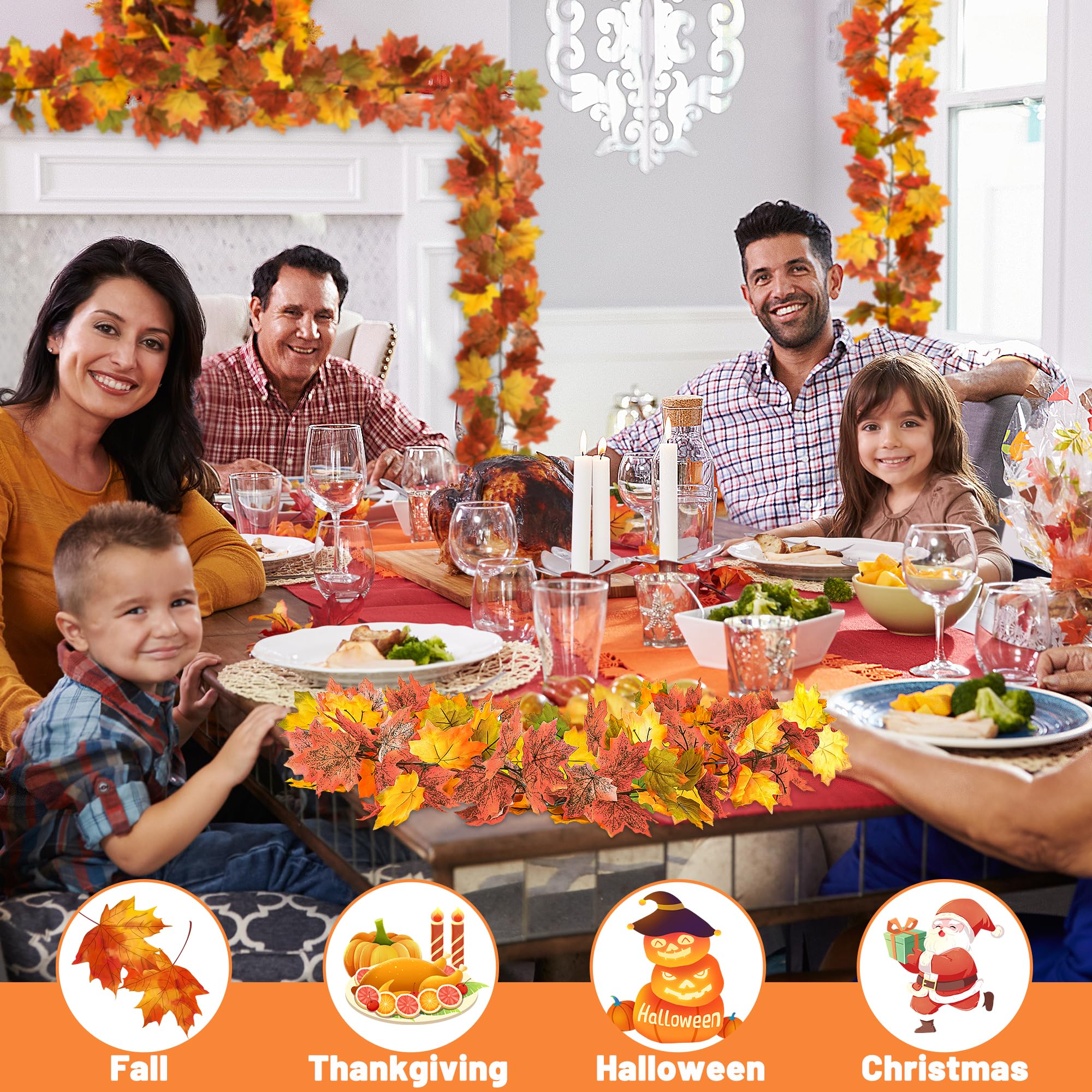 Helimoto Herbstgirlande, Herbstgirlande, 24 Haken, künstliche hängende Herbstdekorationen für Zuhause für Herbst, Erntedankfest, Hochzeit, Party, Kamin, Mantel, Wand, Outdoor-Dekorationen, 12 Stück