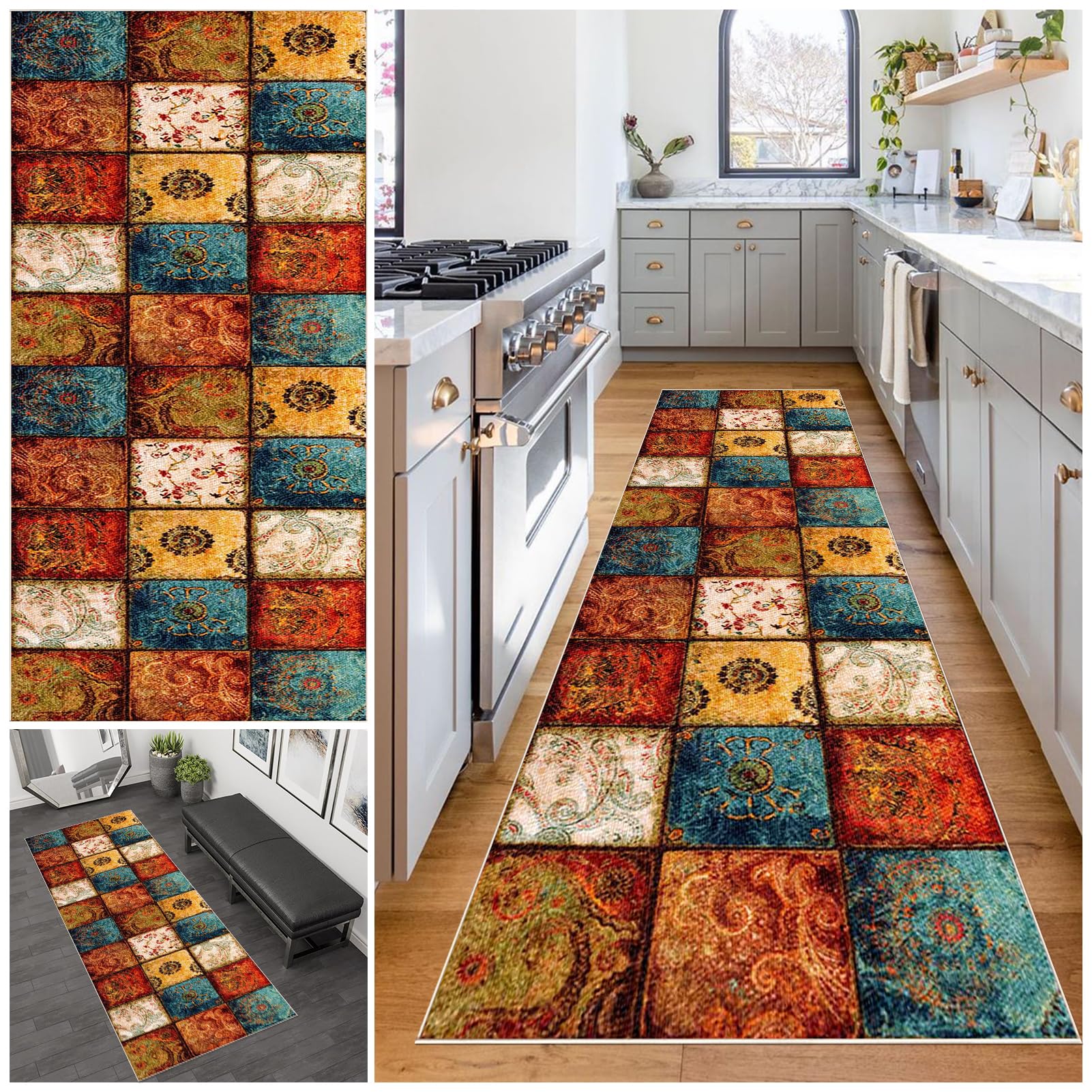 Tehocwiz K-284 Carpet Runners For Hallway Washable Runner Rugs For Hallway Non Slip 50 X 80 Cm Low Pile Kitchen Rug Runners, Runner Rug For Entryway Long For Bedroom Living Room Laundry Room