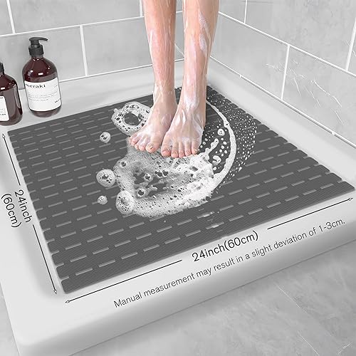 Miniatura 6 de Alfombra de ducha cuadrada 24 pulgadas* 24 pulgadas gris claro para baño