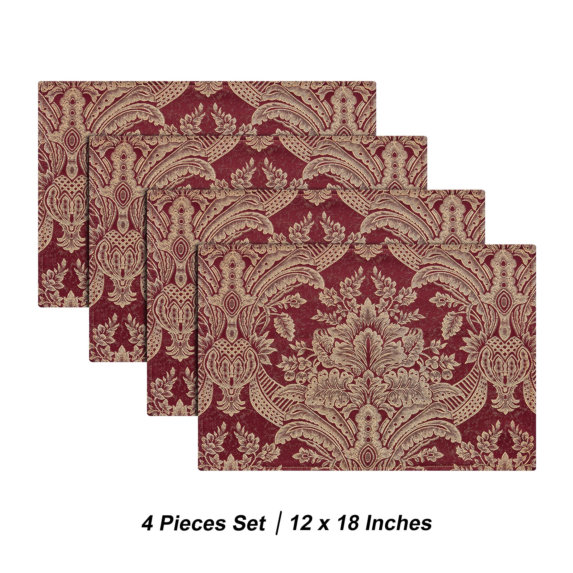 Loom and Mill Luxus-Tischsets, klassisch, Jacquard, rutschfest, waschbar, knitterfrei, für Esstisch, Küche, Party, Weihnachten, Urlaub, Dekoration, Weinrot, 30,5 x 45,7 cm, 4 Stück