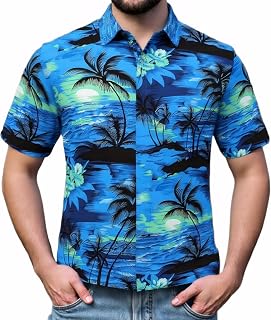 Mens Hawaiian Shirts Tops Short Sleeve Floral Button Down Beach Shirt Vintage Tropical Palm Summer Lightweight Blouses Male