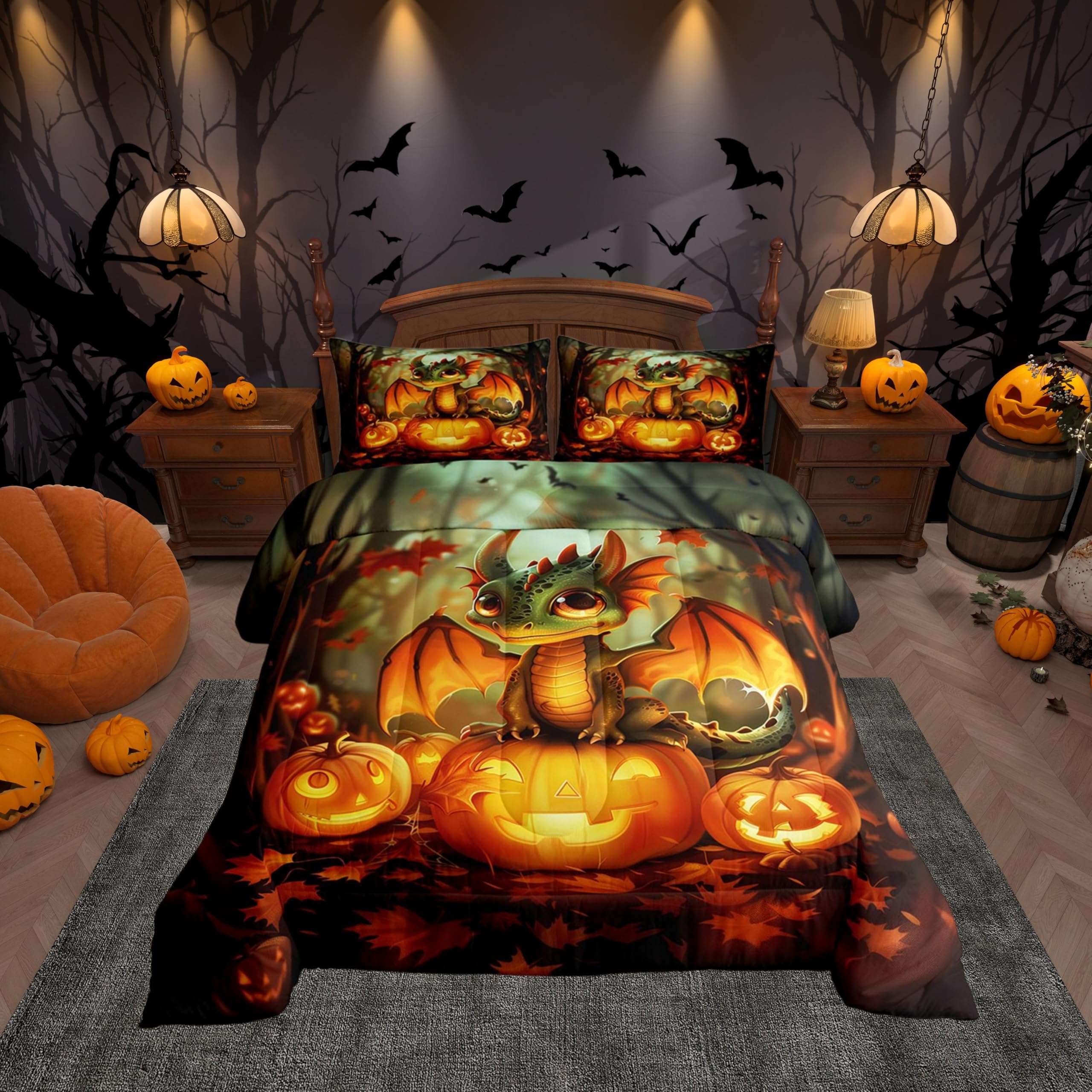 Parure de lit dragon pour enfants pour décorer une chambre sur le thème automne