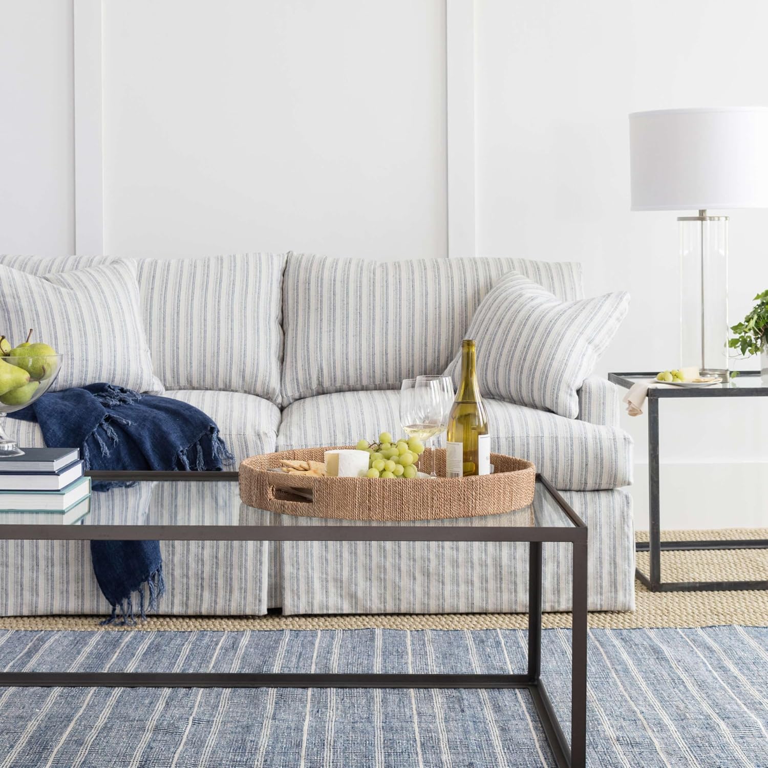 Dash and Albert Samson Indoor/Outdoor Area Rug - 5' x 8' Navy - Striped Handwoven Washable Accent Rug - Durable, Lightweight, Fade Resistant, High Traffic Areas Sunroom, Deck, Hallway, Kitchen, Patio