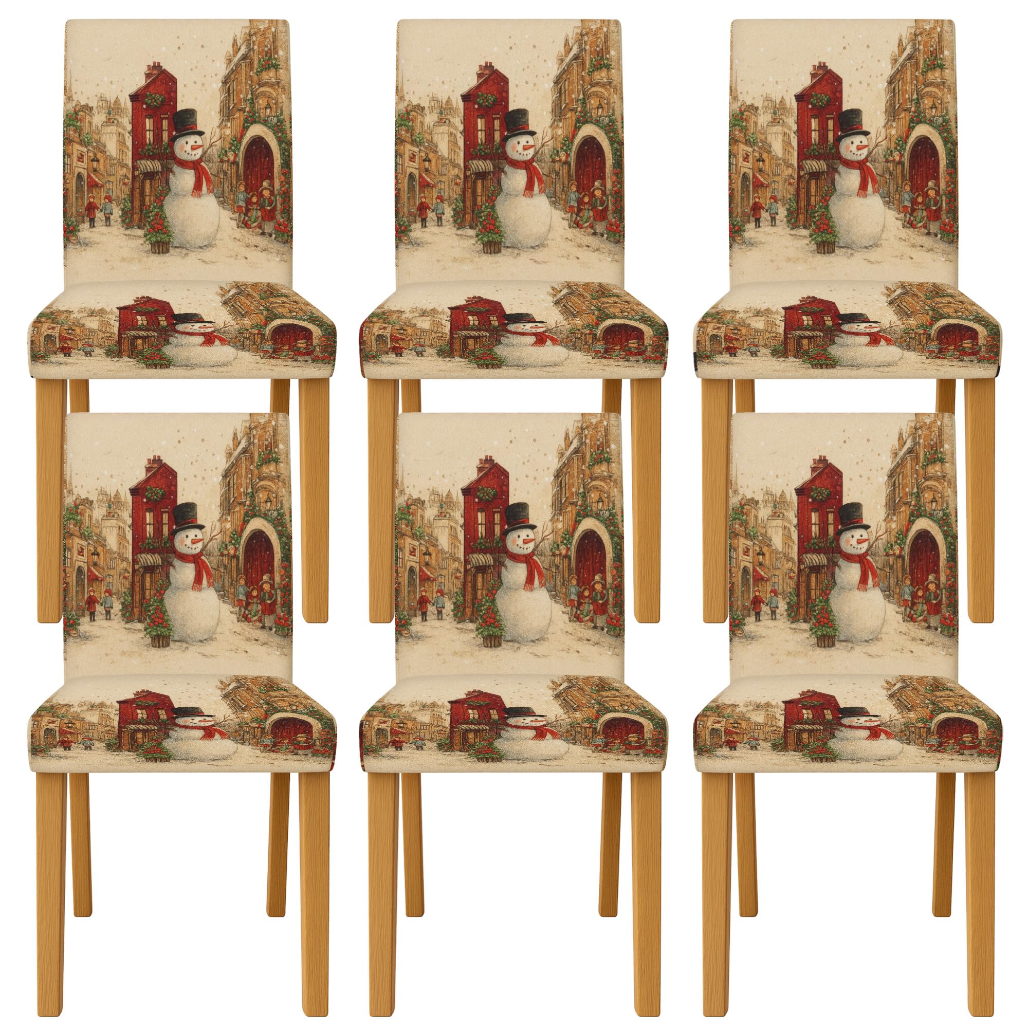 Housse extensible de chaise lavable en élasthanne motif bonhomme de neige