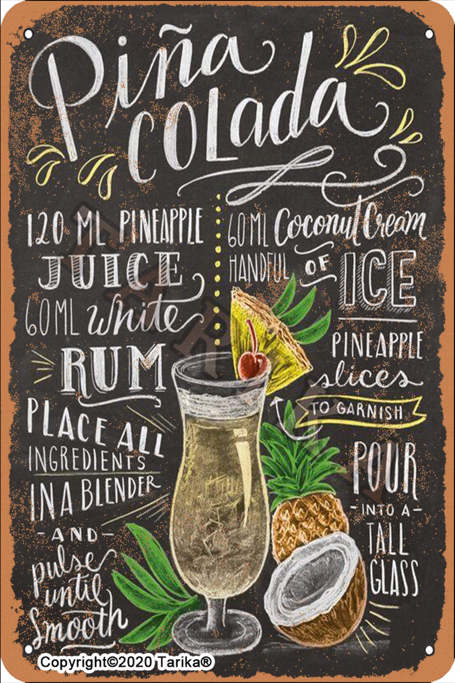 Pina Colada 20X30 CM Metal Retro Look Decoration Crafts Sign for Home Kitchen Bathroom Farm Garden Garage Inspirational Quotes Wall Decor