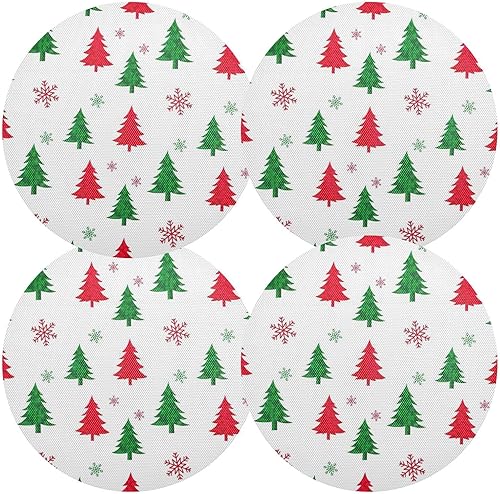 Miniatura 2 de Green Red Christmas Trees Round Place Mats, Heat Resistant Non Slip Table Placemat Washable for Kitchen one sizex4