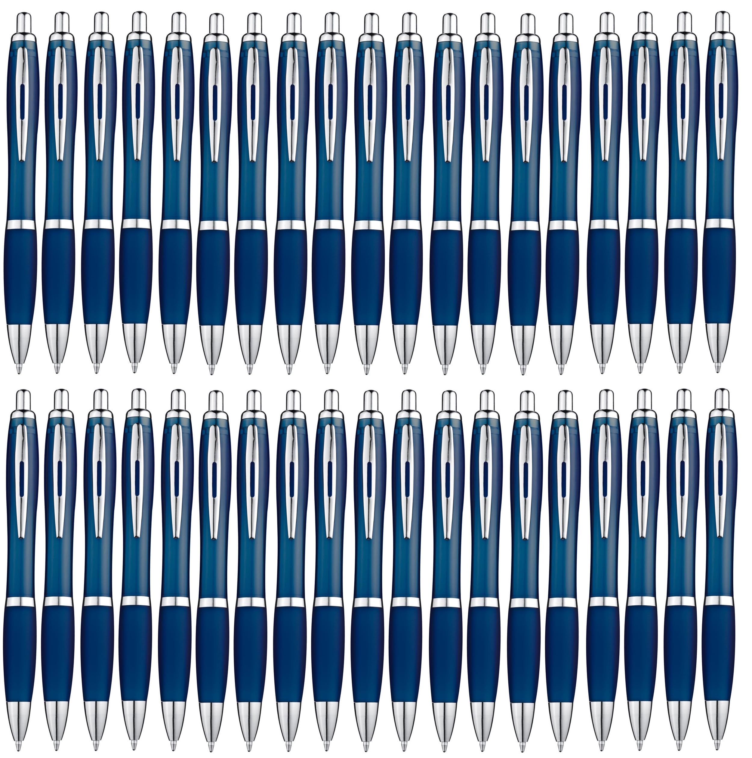 Libetui Kugelschreiber 50 Stück Dunkelblau – Kulis mit blauer Tinte | 50 blauschreibende Kugelschreiber Dunkelblau/Navy, Großraummine, ergonomische Griffzone, Metallclip, Pappverpackung