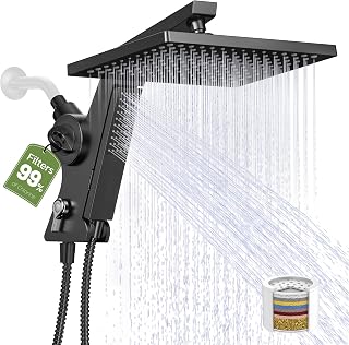 JDO 12-Inch Filtered Rain Shower Head with Handheld Spray Combo Matte Black | High Pressure Rainfall Showerheads with Hard Water Softener Filter, Detachable Hand Held Shower Wand with Hose
