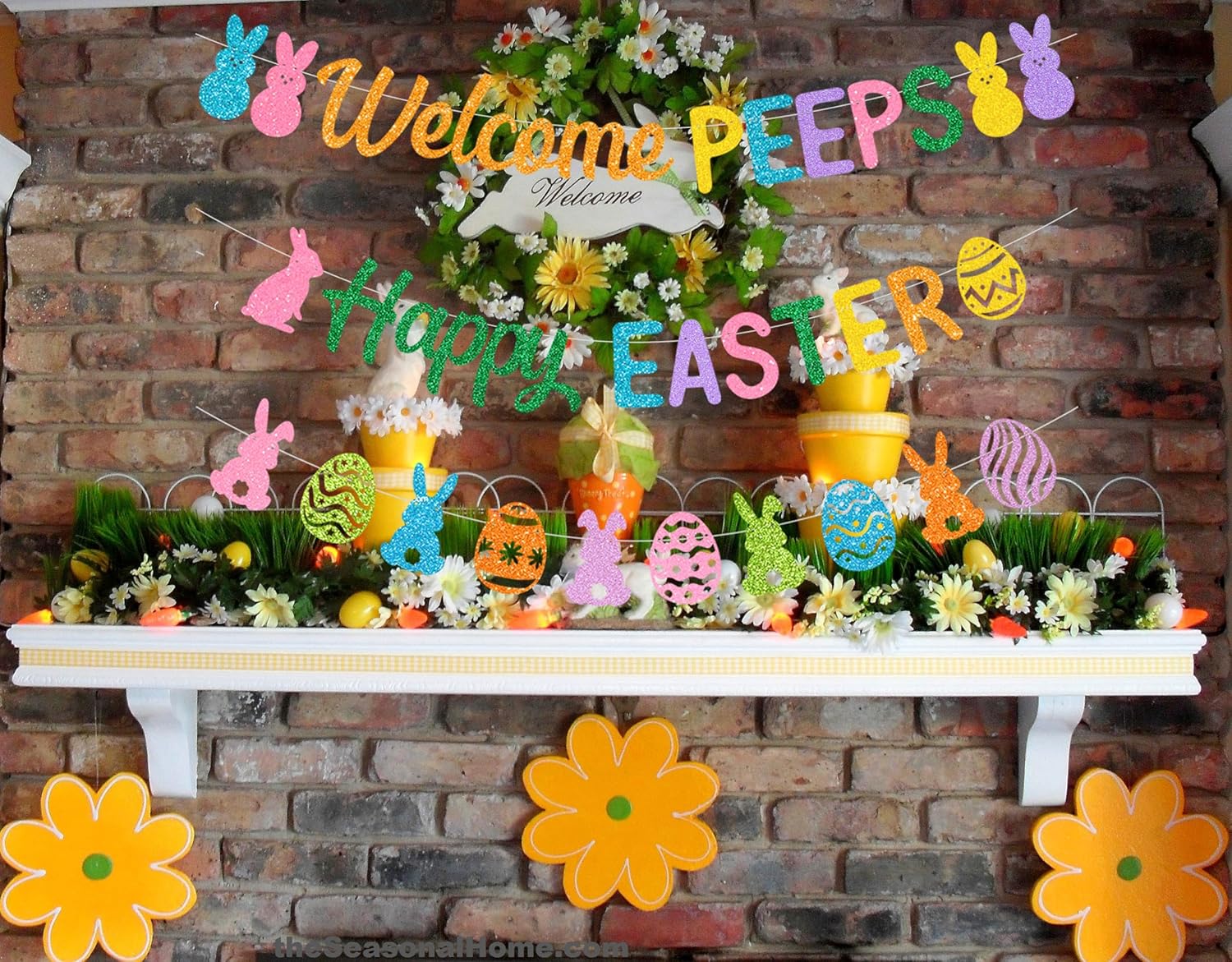 Happy Easter Banner, Welcome Peeps Banner, Easter Peeps Bunny Banner Decorations for Home, Happy Easter Party Decorations, Easter Bunny Party Decorations, Easter Mantle Fire Place Decor, Pre-assembled