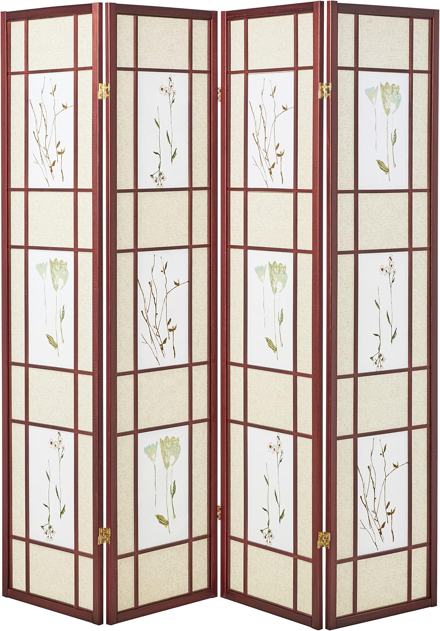 ORE International Four Panel Shoji Screen Cherry Finish