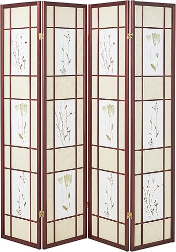ORE Pantalla Shoji de cuatro paneles internacional con acabado cereza