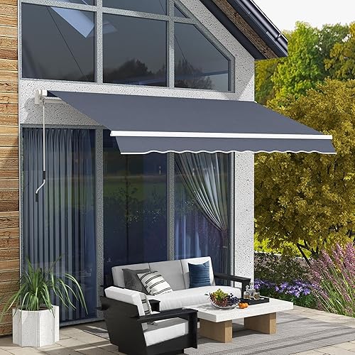Miniatura 8 de Outsunny - Toldo retráctil de 12 x 8 pies para patio, toldo para sol con manivela manual, tela de 280gm resistente a UV y al agua y estructura de