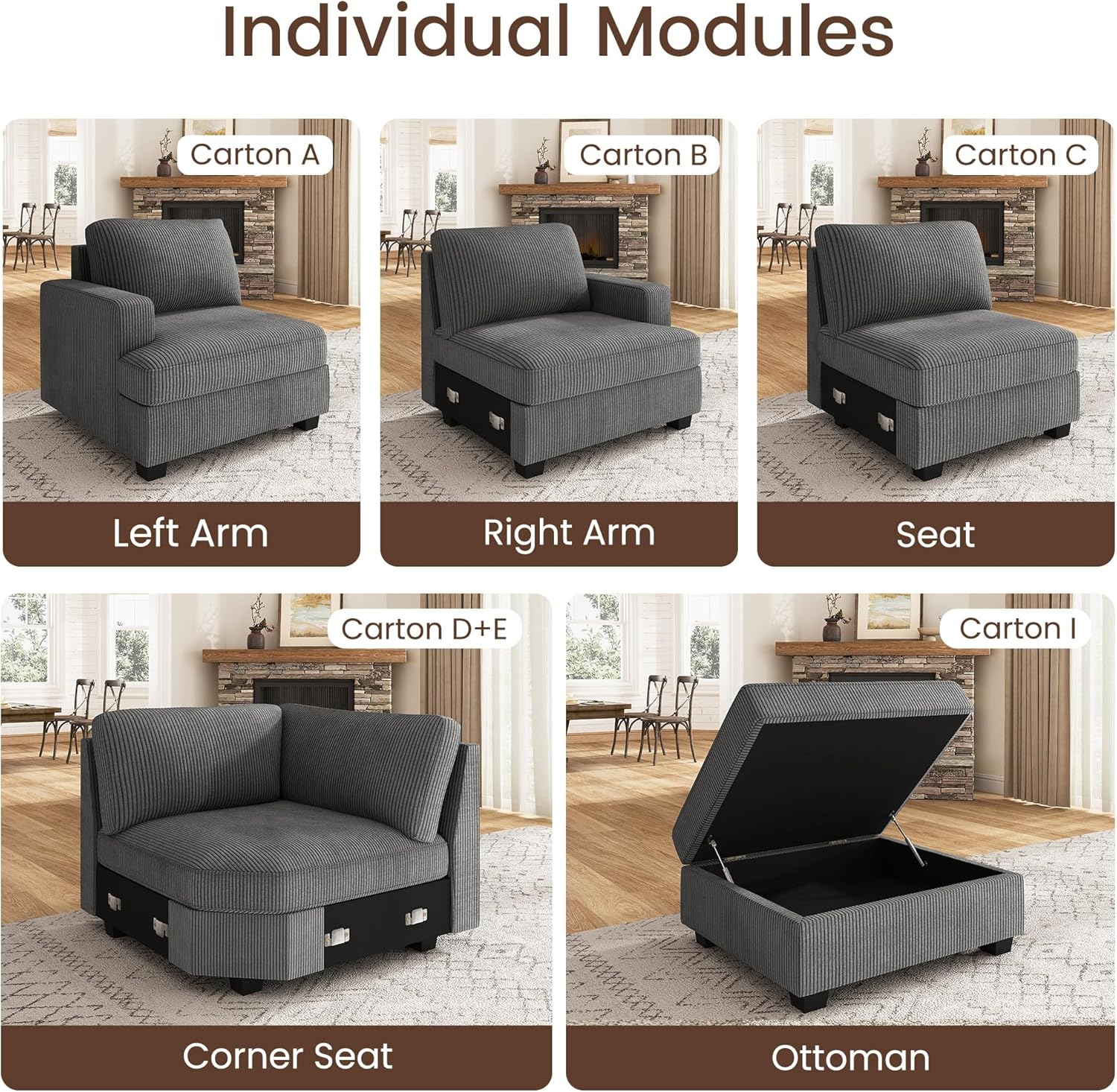 Nolany Right Armrest for Modular Sectional Couch, Customizable Right Armrest for Sectional Sofa, Dark Grey