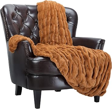 Chanasya Premium Ruched Faux Fur Throw Blanket - Luxurious, Soft Reversible Mink Blanket - 50" x 65 - Cathy Spice
