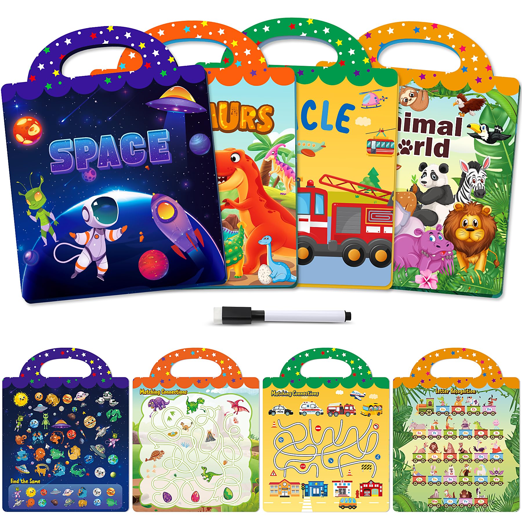 Ophy Gommettes Enfants 2 Ans - Autocollant Enfant 4 Pcs Stickers Réutilisables Véhicules Animaux l'espace Dinosaures 3D Livre Autocollant Jeux Educatif Enfant 2 3 4 5 6 Ans Jouet Sensoriel Cadeaux