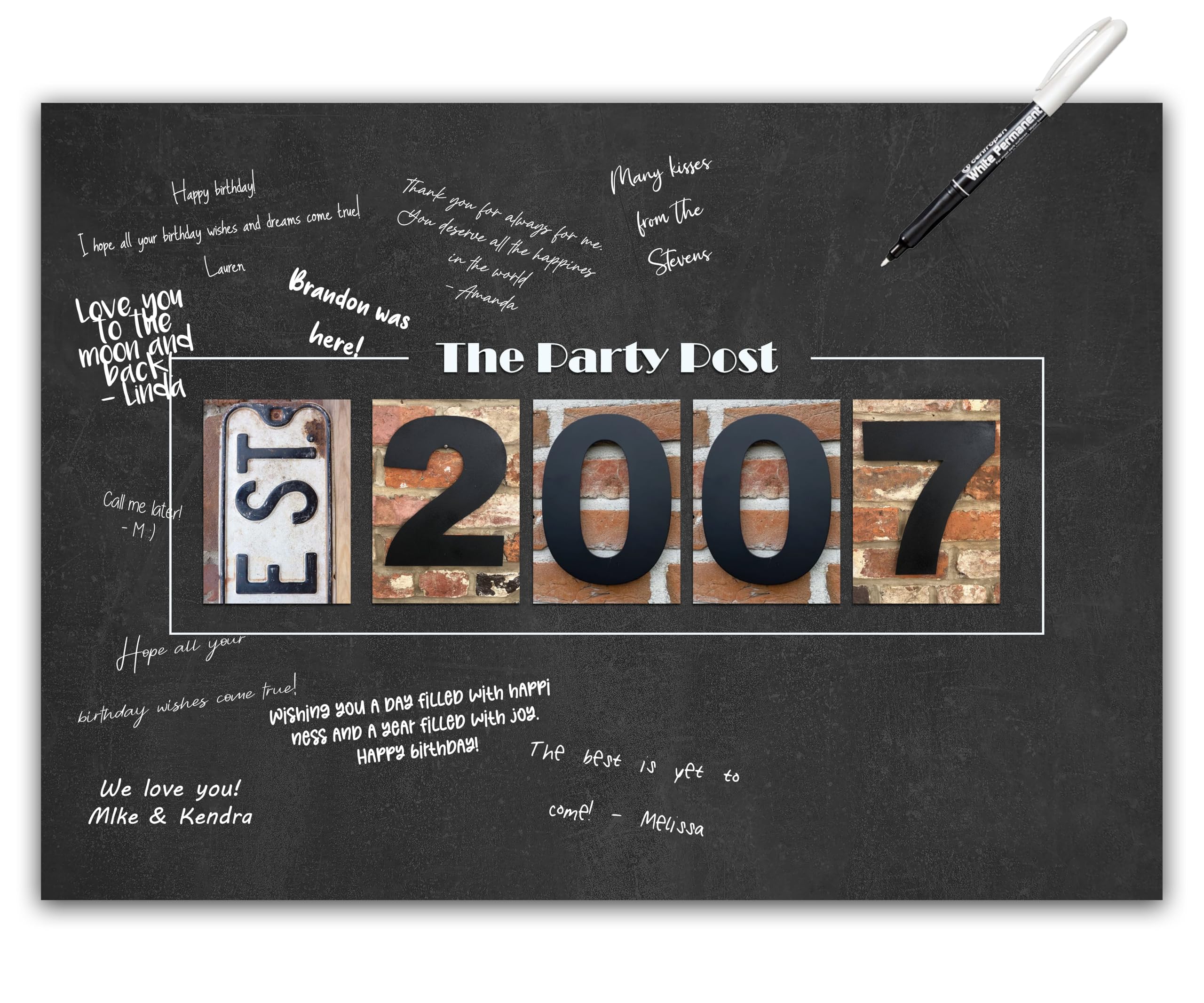 19th Birthday Party Decorations - Chalkboard Guest Book Alternative Poster. A3 Party Sign for Him or Her Turning 19 Years Old Signing Board for Women or Men. Rustic 2007 Wall Art Banner for Wishes