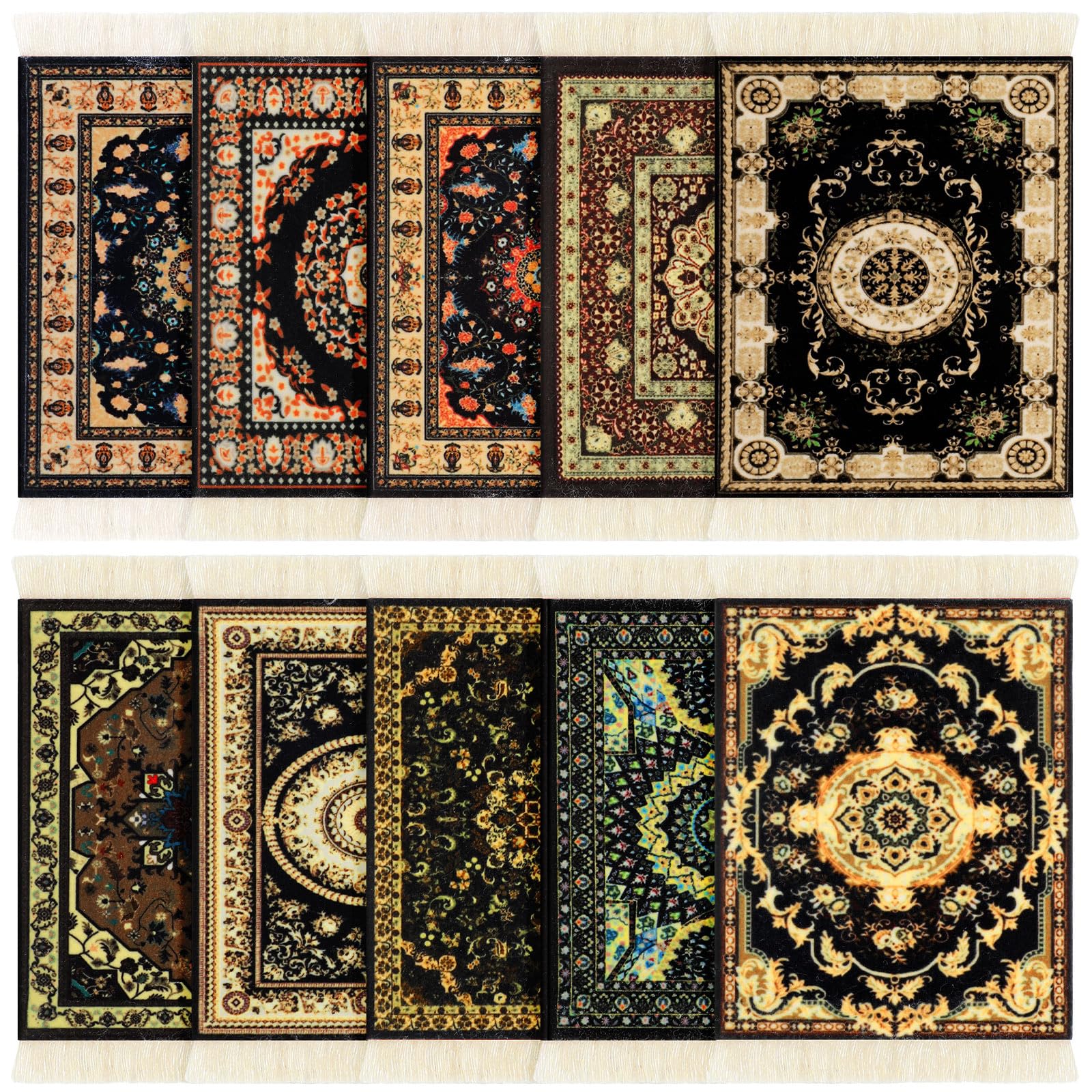 Preboun 10 Pcs Rug Table Coasters Table Drink Holder Vintage Oriental Design Fabric Carpet Drink Mat Moroccan Oriental Design Fabric Elegant Carpet